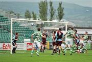 2 October 2011; Karl Sheppard, hidden, Shamrock Rovers, scores his side's first goal. Airtricity League Premier Division, Shamrock Rovers v Drogheda United, Tallaght Stadium, Tallaght, Dublin. Picture credit: David Maher / SPORTSFILE