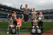 12 April 2017; Comedian, TV host and 1987 All-Ireland winner for Down, Patrick Kielty was joined by a host of GAA All-Stars at Croke Park today to launch Kellogg’s GAA Cúl Camps 2017. Kellogg’s is on a mission for the promotion of nutrition to fuel active play. Last year, 127,000 children took part in Ireland’s largest summer camps enjoying a week of fun, GAA coaching, nutrition education and a free kit. kelloggsculcamps.gaa.ie for information and registration. At the launch in Croke Park, Dublin, are Kellogg’s GAA Cúl Camps ambassadors, from left, Wexford camogie star Kate Kelly, Mayo footballer Lee Keegan, Tipperary hurler Seamus Callanan and Monaghan Ladies Footballer Caoimhe Mohan, with Lilyanna Healy, age 9, Tom Healy, age 11, and Oliver Healy, age 8, all from Rathmines, Dublin. Photo by Stephen McCarthy/Sportsfile