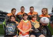 12 April 2017; Comedian, TV host and 1987 All-Ireland winner for Down, Patrick Kielty was joined by a host of GAA All-Stars at Croke Park today to launch Kellogg’s GAA Cúl Camps 2017. Kellogg’s is on a mission for the promotion of nutrition to fuel active play. Last year, 127,000 children took part in Ireland’s largest summer camps enjoying a week of fun, GAA coaching, nutrition education and a free kit. kelloggsculcamps.gaa.ie for information and registration. At the launch in Croke Park, Dublin, are Kellogg’s GAA Cúl Camps ambassadors, from left, Wexford camogie star Kate Kelly, Mayo footballer Lee Keegan, Tipperary hurler Seamus Callanan and Monaghan Ladies Footballer Caoimhe Mohan, with Lilyanna Healy, age 9, Tom Healy, age 11, and Oliver Healy, age 8, all from Rathmines, Dublin. Photo by Stephen McCarthy/Sportsfile