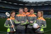 12 April 2017; Comedian, TV host and 1987 All-Ireland winner for Down, Patrick Kielty was joined by a host of GAA All-Stars at Croke Park today to launch Kellogg’s GAA Cúl Camps 2017. Kellogg’s is on a mission for the promotion of nutrition to fuel active play. Last year, 127,000 children took part in Ireland’s largest summer camps enjoying a week of fun, GAA coaching, nutrition education and a free kit. kelloggsculcamps.gaa.ie for information and registration. At the launch in Croke Park, Dublin, are Kellogg’s GAA Cúl Camps ambassadors, from left, Wexford camogie star Kate Kelly, Comedian, TV host and 1987 All-Ireland winner for Down, Patrick Kielty, Tipperary hurler Seamus Callanan, Mayo footballer Lee Keegan and Monaghan Ladies Footballer Caoimhe Mohan. Photo by Stephen McCarthy/Sportsfile