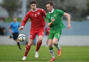 13 April 2017; Neill Byrne of Republic of Ireland in action against Dan Bayliss of England during the Centenary Shield match between Republic of Ireland U18s and England at Home Farm FC in Whitehall, Dublin. Photo by Matt Browne/Sportsfile