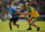 15 April 2017; Chris Sallier of Dublin in action against Stephen McMenamin of Donegal during the EirGrid GAA Football All-Ireland U21 Championship Semi-Final match between Dublin and Donegal at Kingspan Breffni Park in Cavan. Photo by Cody Glenn/Sportsfile