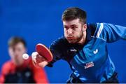 15 April 2017; Callum Main of Scotland in action against Eskil Lindholm of Norway during the European Table Tennis Championships Final Qualifier match between Norway and Scotland at the National Indoor Arena in Dublin. Photo by Matt Browne/Sportsfile