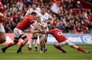 15 April 2017; Stuart Olding of Ulster is tackled by Donnacha Ryan, left, and Angus Lloyd of Munster during the Guinness PRO12 Round 20 match between Munster and Ulster at Thomond Park in Limerick. Photo by Diarmuid Greene/Sportsfile