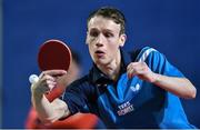 15 April 2017; Sean Doherty of Scotland in action against Sondre Berner of Norway during the European Table Tennis Championships Final Qualifier match between Scotland and Norway at the National Indoor Arena in Dublin. Photo by Matt Browne/Sportsfile