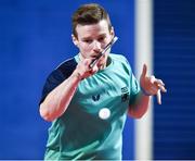 15 April 2017; Gavin Maguire of Ireland in action against Eskil Lindholm of Norway during the European Table Tennis Championships Final Qualifier match between Ireland and Norway at the National Indoor Arena in Dublin. Photo by Matt Browne/Sportsfile