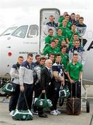 5 October 2011; Pictured are the the Republic of Ireland team, proudly sponsored by Three, and manager Giovanni Trapattoni as they depart for Andorra for their Group B EURO Qualifier. Dublin airport, Dublin. Picture credit: Pat Murphy / SPORTSFILE