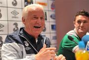 6 October 2011; Republic of Ireland manager Giovanni Trapattoni and captain Robbie Keane during a press conference ahead of their EURO 2012 Championship Qualifier against Andorra on Friday. Republic of Ireland Press Conference, Mercure Hotel, Andorra La Vella, Andorra. Picture credit: David Maher / SPORTSFILE