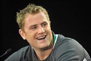 7 October 2011; Ireland flanker Jamie Heaslip during a press conference ahead of their 2011 Rugby World Cup Quarter-Final against Wales on Saturday. Ireland Rugby Squad Press Conference, Wellington Regional Stadium, Wellington, New Zealand. Picture credit: Brendan Moran / SPORTSFILE