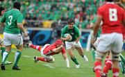 8 October 2011; Conor Murray, Ireland, is tackled by Alun Wyn Jones, Wales. 2011 Rugby World Cup, Quarter-Final, Wellington Regional Stadium, Wellington, New Zealand. Picture credit: Brendan Moran / SPORTSFILE