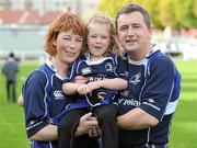 8 October 2011; Leinster supporters, from left, Lisa Markey, Brianna Doyle and Stephen Doyle, from Ringsend, Dublin, at the game. Celtic League, Leinster v Connacht, RDS, Ballsbridge, Dublin. Picture credit: Matt Browne / SPORTSFILE