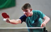 15 April 2017; Owen Cathcart of Ireland in action against Adrian Wetzel of Norway during the European Table Tennis Championships Final Qualifier match between Ireland and Norway at the National Indoor Arena in Dublin. Photo by Matt Browne/Sportsfile