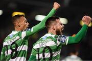 17 April 2017; Brandon Miele, right, of Shamrock Rovers celebrates after scoring his side's second goal with teammate Graham Burke during the EA Sports Cup second round game between Shamrock Rovers and Bohemians at Tallaght Stadium in Tallaght, Dublin. Photo by David Maher/Sportsfile