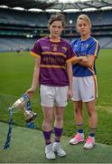 18 April 2017; Division 3 finalists Clara Donelly of Wexford and Samantha Lambert of Tipperary during the Lidl NFL Division 3 & 4 Captains Day at Croke Park in Dublin. Photo by Sam Barnes/Sportsfile