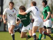 10 April 2011; Conor Fitzgibbon, Ireland U18 Clubs, is tackled by Hugo Govett, England U18 Clubs & Schools. Ireland U18 Clubs v England U18 Clubs & Schools, Ashbourne RFC, Ashbourne, Co. Meath. Picture credit: Ray Lohan / SPORTSFILE