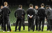 10 October 2011; Armenia manager Vardan Minasyan speaks to his players during squad training ahead of their EURO 2012 Championship Qualifier against the Republic of Ireland tomorrow. Armenia Squad Training, Aviva Stadium, Lansdowne Road, Dublin. Picture credit: Pat Murphy / SPORTSFILE