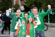 11 October 2011; Republic of Ireland supporters, from leftto right, Rusty Keogh, Kathy Flavin, James Flavin, Rebecca Flavin and Mark Flavin, from Cork City, on their way to the game. EURO 2012 Championship Qualifier, Republic of Ireland v Armenia, Aviva Stadium, Lansdowne Road, Dublin. Picture credit: Matt Browne / SPORTSFILE