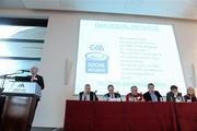 15 October 2011; Sean Kilbride, Manager of the GAA Social Initivate, speaking at the GAA Social Initiative Seminar 2011, Croke Park, Dublin. Picture credit: Pat Murphy / SPORTSFILE