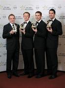 21 October 2011; Kerry footballers, from left, Darran O'Sullivan, Colm Cooper, Marc O Sé and Bryan Sheehan with their GAA GPA All-Star awards at the GAA GPA All-Star Awards 2011 sponsored by Opel. National Convention Centre, Dublin. Picture credit: Stephen McCarthy / SPORTSFILE