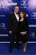 29 April 2017; On arrival at the Leinster Rugby Awards Ball were Frank and Liz Byrne. The Awards, MC’d by Darragh Maloney, were a celebration of the 2016/17 Leinster Rugby season to date and over the course of the evening Leinster Rugby acknowledged the contributions of retirees Mike Ross, Eóin Reddan and Luke Fitzgerald as well as presenting Leinster Rugby caps to departees Bill Dardis, Hayden Triggs, Mike McCarthy, Zane Kirchner and Dominic Ryan. Former Leinster Rugby team doctor Professor Arthur Tanner was posthumously inducted into the Guinness Hall of Fame. Some of the Award winners on the night included; Gonzaga College (Deep River Rock School of the Year), David Hicks, De La Salle Palmerston (Beauchamps Contribution to Leinster Rugby Award), Clontarf FC (CityJet Senior Club of the Year), Coláiste Chill Mhantáin (Irish Independent Development School of the Year Award), Athy RFC (Bank of Ireland Junior Club of the Year). Clayton Hotel, Burlington Road, Dublin 4. Photo by Stephen McCarthy/Sportsfile