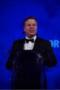 29 April 2017; MC Darragh Maloney during the Leinster Rugby Awards Ball. The Awards, MC’d by Darragh Maloney, were a celebration of the 2016/17 Leinster Rugby season to date and over the course of the evening Leinster Rugby acknowledged the contributions of retirees Mike Ross, Eóin Reddan and Luke Fitzgerald as well as presenting Leinster Rugby caps to departees Bill Dardis, Hayden Triggs, Mike McCarthy, Zane Kirchner and Dominic Ryan. Former Leinster Rugby team doctor Professor Arthur Tanner was posthumously inducted into the Guinness Hall of Fame. Some of the Award winners on the night included; Gonzaga College (Deep River Rock School of the Year), David Hicks, De La Salle Palmerston (Beauchamps Contribution to Leinster Rugby Award), Clontarf FC (CityJet Senior Club of the Year), Coláiste Chill Mhantáin (Irish Independent Development School of the Year Award), Athy RFC (Bank of Ireland Junior Club of the Year). Professional award winners on the night included Laya Healthcare Young Player of the Year - Joey Carbery, Life Style Sports Supporters Player of the Year - Isa Nacewa, Canterbury Tackle of the Year – Isa Nacewa, Irish Independnet Try of the Year – Adam Byrne and Bank of Ireland Players’ Player of the Year – Luke McGrath. Clayton Hotel, Burlington Road, Dublin 4. Photo by Stephen McCarthy/Sportsfile