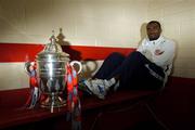 1 November 2011; Sligo Rovers' Joesph N'do with the FAI Ford Cup ahead of their side's FAI Ford Cup Final against Shelbourne on Sunday November 6th. Sligo Rovers FAI Ford Cup Final Media Day 2011, The Showgrounds, Church Hill, Sligo. Picture credit: Barry Cregg / SPORTSFILE