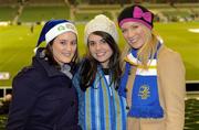 4 November 2011; Leinster fans, from left to right, Aine Dowling, Rachel Haggard and Sinead Hogan, all from Dundrum, Co. Dublin, at the game. Celtic League, Leinster v Munster, Aviva Stadium, Lansdowne Road, Dublin. Picture credit: Matt Browne / SPORTSFILE