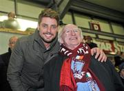 4 November 2011; The President of Ireland elect Micheal D. Higgins, and President of Galway United Football Club, with former Boyzone and Coronation star Keith Duffy before the start of the game. Airtricity League Promotion Relegation Play-off, 2nd Leg, Galway United v Monaghan United, Terryland Park, Galway. Picture credit: David Maher / SPORTSFILE