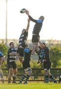 5 November 2011; Fergal Walsh, Shannon, wins possession in the line-out ahead of Richie Leyden, Old Belvedere. Ulster Bank League, Division 1A, Shannon v Old Belvedere, Coonagh, Limerick. Picture credit: Diarmuid Greene / SPORTSFILE