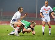 5 November 2011; Joe Taylor, Ireland, scores his side's second try despite the efforts of Cyril Stacul, France. Rugby League International, Ireland v France, Thomond Park, Limerick. Picture credit: Diarmuid Greene / SPORTSFILE