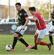 5 May 2017; Aaron Greene of Bray Wanderers in action against Sam Verdon of St. Patrick's Athletic during the SSE Airtricity League Premier Division game between Bray Wanderers and St. Patrick's Athletic at Carlisle Grounds in Bray, Co. Wicklow. Photo by David Maher/Sportsfile