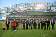 6 November 2011; Members of the Shamrock Rover 1986 team at half time. FAI Ford Cup Final, Shelbourne v Sligo Rovers, Aviva Stadium, Lansdowne Road, Dublin. Picture credit: David Maher / SPORTSFILE