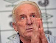 7 November 2011; Republic of Ireland manager Giovanni Trapattoni speaking during a press conference ahead of their UEFA EURO2012 Qualifying Play-off 1st leg match against Estonia on Friday November 11. Republic of Ireland Press Conference, Gannon Park, Malahide, Dublin. Picture credit: David Maher / SPORTSFILE