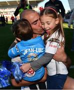 6 May 2017; Ulster's Ruan Pienaar with son Jean Luc and daughter Lemay following the Guinness PRO12 Round 22 match between Ulster and Leinster at the Kingspan Stadium in Belfast. Photo by Ramsey Cardy/Sportsfile