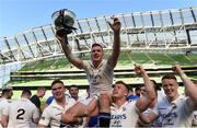 7 May 2017; Cork Constitution captain Niall Kenneally is lifted up by his team-mates after winning the Ulster Bank League Division 1A Final match between Clontarf and Cork Constitution at Aviva Stadium, in Dublin. Photo by Matt Browne/Sportsfile