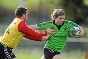 9 November 2011; Munster's Danny Barnes is tackled by JJ Hanrahan during squad training ahead of their Heineken Cup, Pool 1, Round 1, match against Northampton Saints on Saturday. Munster Rugby Squad Training, Cork Institute of Technology, Bishopstown, Cork. Picture credit: Matt Browne / SPORTSFILE