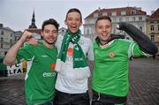 11 November 2011; Bohemians players, left to right, Barry Murphy, Aidan Price and Ger O'Brien, cheer on the Republic of Ireland before the game. UEFA EURO2012 Qualifying Play-off, 1st leg, Estonia v Republic of Ireland,  Tallinn, Estonia. Picture credit: David Maher / SPORTSFILE