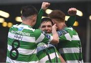 12 May 2017; Trevor Clarke, centre, of Shamrock Rovers celebrates after scoring his side's second goal with team-mates Ronan Finn and Gary Shaw during the SSE Airtricity League Premier Division game between Bohemians and Shamrock Rovers at Dalymount Park in Dublin. Photo by David Maher/Sportsfile