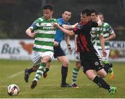 12 May 2017; Ronan Finn of Shamrock Rovers in action against Ian Morris of Bohemians during the SSE Airtricity League Premier Division game between Bohemians and Shamrock Rovers at Dalymount Park in Dublin. Photo by David Maher/Sportsfile