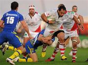 12 November 2011; John Afoa, Ulster, is tackled by Aurélien Rougerie, ASM Clermont Auvergne. Heineken Cup, Pool 4, Round 1, Ulster v ASM Clermont Auvergne, Ravenhill Park, Belfast, Co. Antrim. Picture credit: Oliver McVeigh / SPORTSFILE