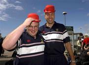 23 May 2002; Munster players Martin Cahill, left, and John Langford after arriving at Cardiff Airport ahead of their Heineken Cup Final match against Leicester Tigers at the Millennium Stadium in Cardiff, Wales. Photo by Brendan Moran/Sportsfile