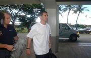 24 May 2002; Republic of Ireland captain Roy Keane departs from Saipan International Airport in Saipan, Northern Mariana Islands, after leaving a squad training camp ahead of the FIFA World Cup 2002 finals in Japan and South Korea. Photo by David Maher/Sportsfile