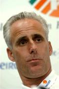 28 May 2002; Republic of Ireland manager Mick McCarthy answers questions relating to former team captain Roy Keane during a Republic of Ireland press conference at Izumo Sports Park in Izumo, Japan. Photo by David Maher/Sportsfile