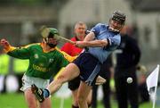 26 May 2002; Shane Martin of Dublin in action against Charlie Keena of Meath during the Guinness Leinster Senior Hurling Championship Quarter-Final match between Dublin and Meath at O'Connor Park in Tullamore, Offaly. Photo by Matt Browne/Sportsfile