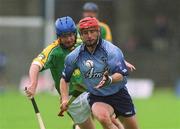26 May 2002; David Sweeney of Dublin in action against Cathal Sheridan of Meath during the Guinness Leinster Senior Hurling Championship Quarter-Final match between Dublin and Meath at O'Connor Park in Tullamore, Offaly. Photo by Matt Browne/Sportsfile