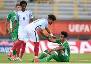 13 May 2017; Adam Idah of Republic of Ireland is consoled by Jadon Sancho of England after the UEFA European U17 Championship Quarter-Final game between England and Republic of Ireland at SRC Velika Gorika Stadium in Velika Gorica, Croatia. Photo by Seb Daly/Sportsfile