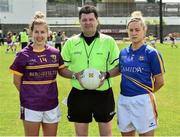 14 May 2017; Referee Stephen McNulty with Fiona Rochford of Wexford, left,  and Samantha Lambert of Tipperary before the Lidl National Football League Division 3 Final Replay match between Tipperary and Wexford at St. Brendan's Park in Birr, Co. Offaly. Photo by Matt Browne/Sportsfile