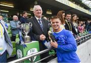 13 May 2017; FAI President Tony Fitzgerald presents Aidan Roche of Liffey Wanderers with the man of the match award following the FAI Umbro Intermediate Challenge Cup game between Cobh Wanderers and Liffey Wanderers at the Aviva Stadium in Dublin. Photo by Ramsey Cardy/Sportsfile