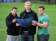 14 November 2011; Leinster players Fergus McFadden, Leo Cullen and Sean O'Brien look through the new Leinster Rugby Book Rhapsody In Blue. The book, which has an RRP of €24.95, is on sale from www.leinsterrugby.ie, www.sportsfile.com and from select bookshops nationwide. Picture credit: Matt Browne / SPORTSFILE