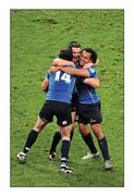 21 May 2011; Three three-quarters justifiably celebrate after all three made telling contributions in every match. The book, which has an RRP of €24.95, is on sale from www.leinsterrugby.ie, www.sportsfile.com and from select bookshops nationwide. Picture credit: Stephen McCarthy / SPORTSFILE